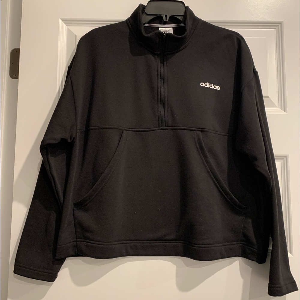 Adidas Black 1/4 Zip Cropped Fleece Pullover XL